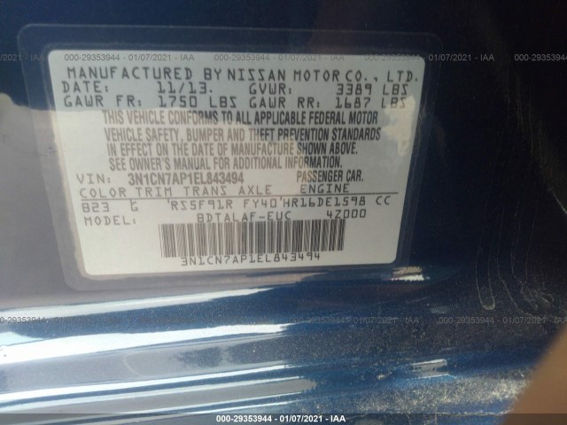 Photo 8 VIN: 3N1CN7AP1EL843494 - NISSAN VERSA 