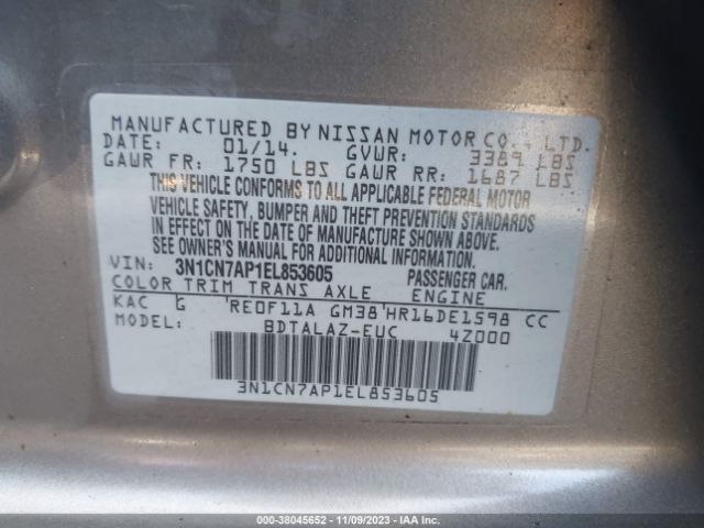 Photo 8 VIN: 3N1CN7AP1EL853605 - NISSAN VERSA 