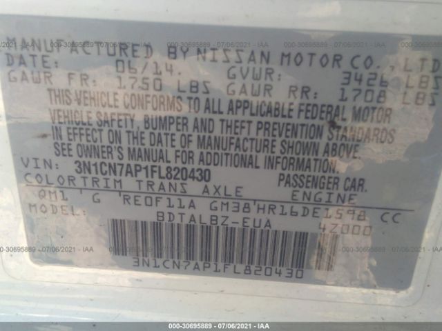 Photo 8 VIN: 3N1CN7AP1FL820430 - NISSAN VERSA 