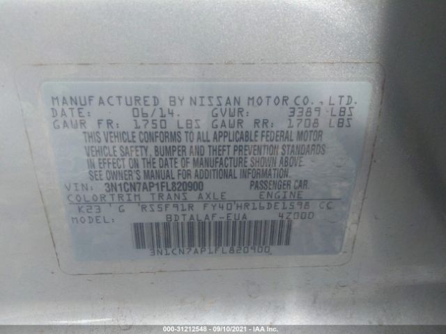 Photo 8 VIN: 3N1CN7AP1FL820900 - NISSAN VERSA 