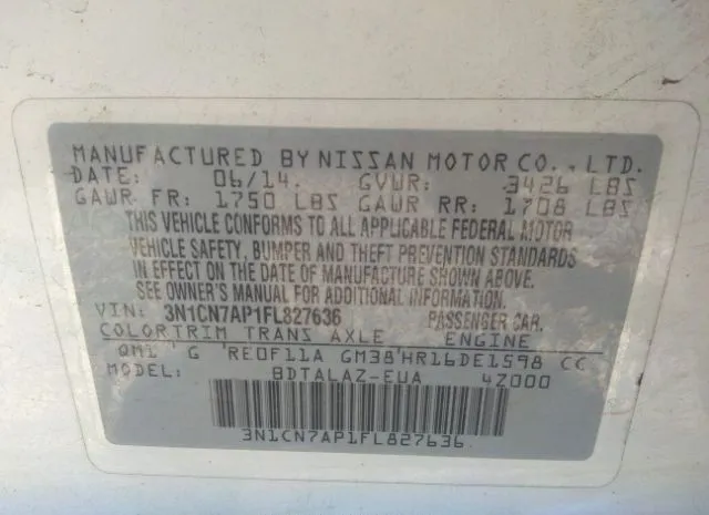 Photo 8 VIN: 3N1CN7AP1FL827636 - NISSAN VERSA 