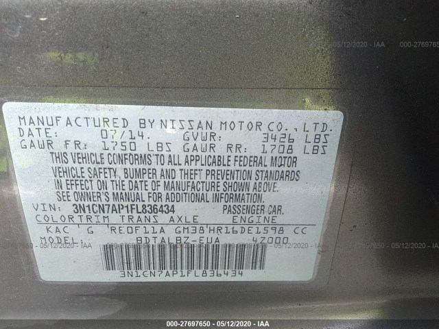 Photo 8 VIN: 3N1CN7AP1FL836434 - NISSAN VERSA 