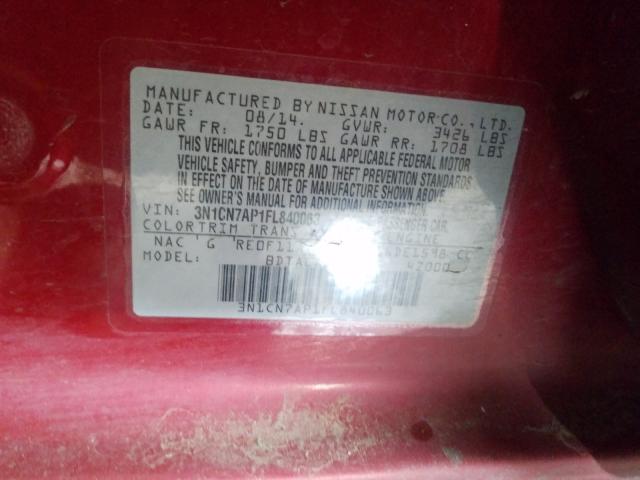 Photo 9 VIN: 3N1CN7AP1FL840063 - NISSAN VERSA S 