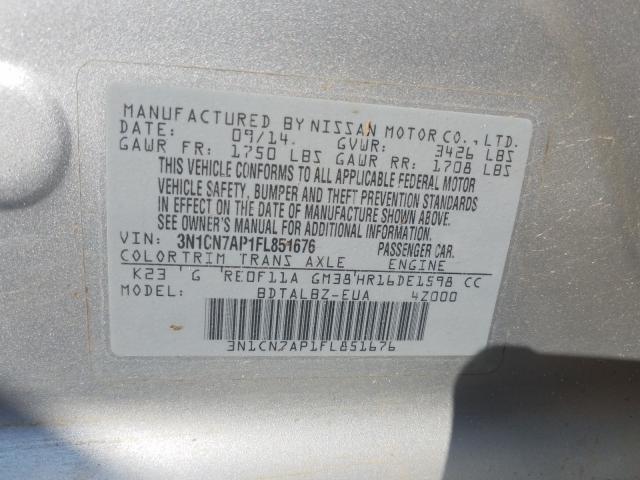 Photo 9 VIN: 3N1CN7AP1FL851676 - NISSAN VERSA S 