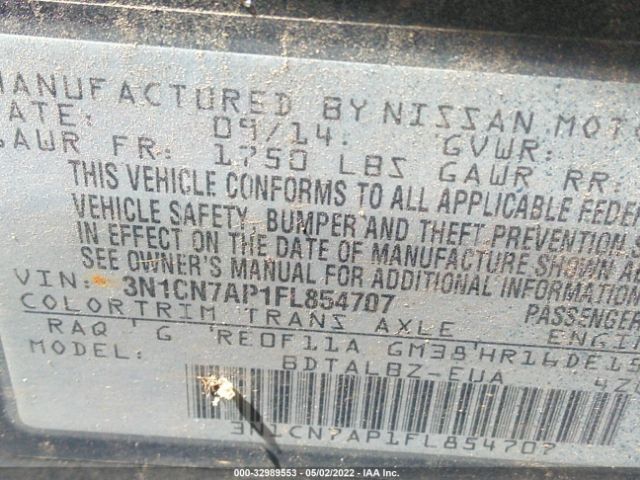 Photo 8 VIN: 3N1CN7AP1FL854707 - NISSAN VERSA 