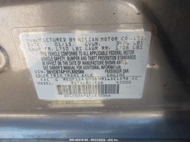 Photo 8 VIN: 3N1CN7AP1FL892566 - NISSAN VERSA 