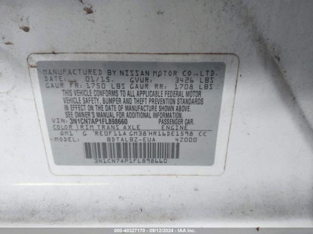 Photo 8 VIN: 3N1CN7AP1FL898660 - NISSAN VERSA 