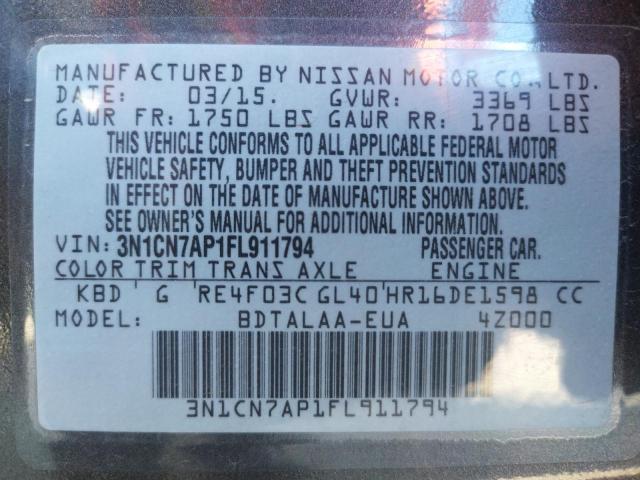 Photo 9 VIN: 3N1CN7AP1FL911794 - NISSAN VERSA S 