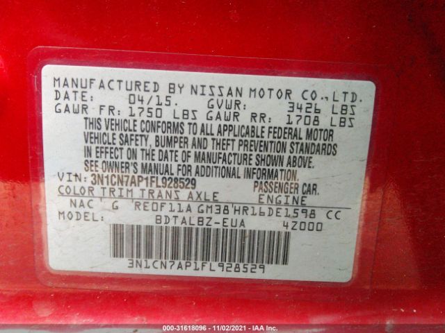 Photo 8 VIN: 3N1CN7AP1FL928529 - NISSAN VERSA 