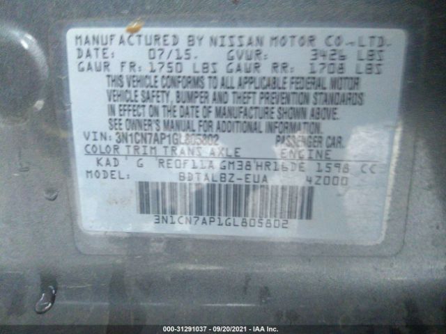 Photo 8 VIN: 3N1CN7AP1GL805802 - NISSAN VERSA 