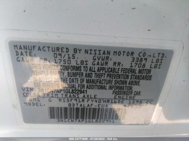 Photo 8 VIN: 3N1CN7AP1GL822941 - NISSAN VERSA 