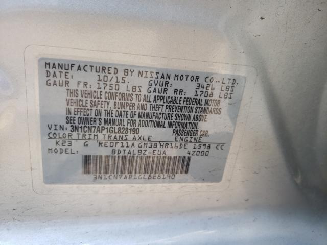 Photo 9 VIN: 3N1CN7AP1GL828190 - NISSAN VERSA S 