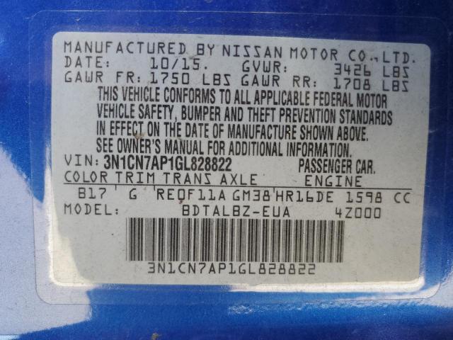 Photo 11 VIN: 3N1CN7AP1GL828822 - NISSAN VERSA 