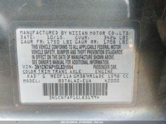 Photo 8 VIN: 3N1CN7AP1GL831994 - NISSAN VERSA 