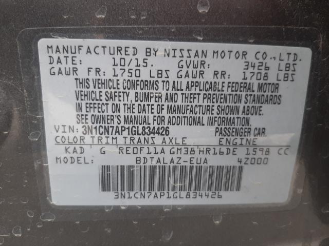 Photo 9 VIN: 3N1CN7AP1GL834426 - NISSAN VERSA S 