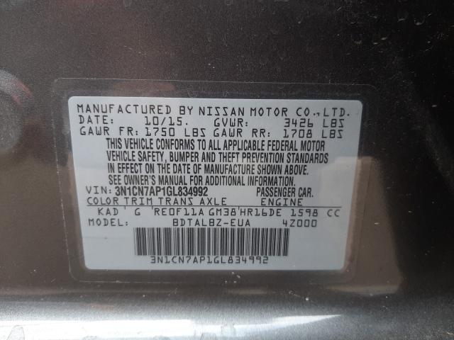 Photo 9 VIN: 3N1CN7AP1GL834992 - NISSAN VERSA S 