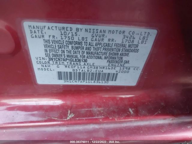 Photo 8 VIN: 3N1CN7AP1GL836130 - NISSAN VERSA 