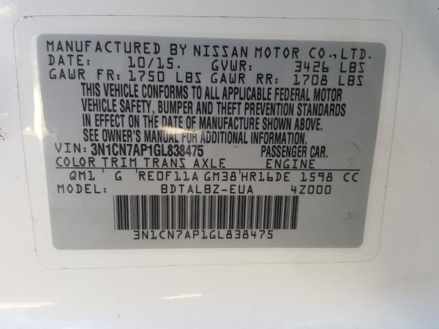 Photo 9 VIN: 3N1CN7AP1GL838475 - NISSAN VERSA S 