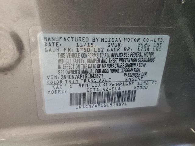 Photo 11 VIN: 3N1CN7AP1GL843871 - NISSAN VERSA S 