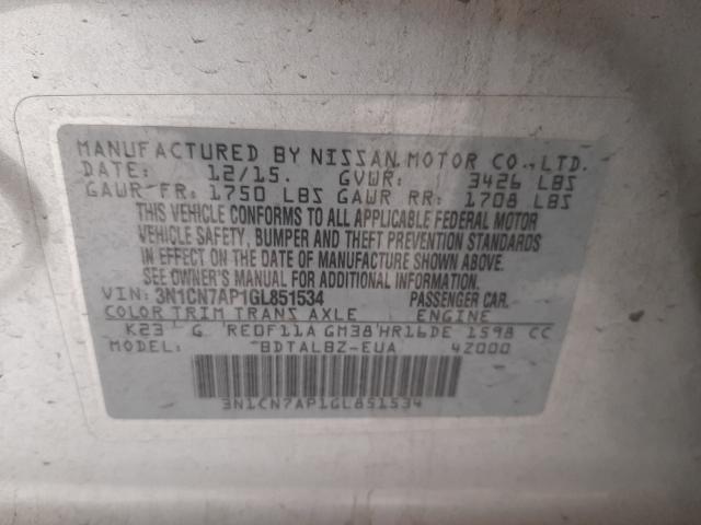 Photo 9 VIN: 3N1CN7AP1GL851534 - NISSAN VERSA S 