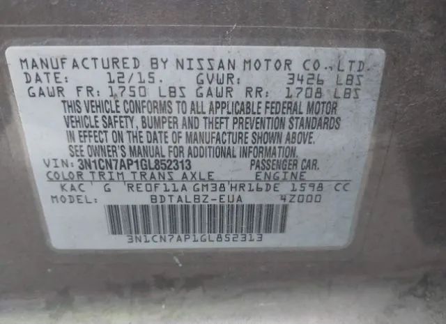 Photo 8 VIN: 3N1CN7AP1GL852313 - NISSAN VERSA 