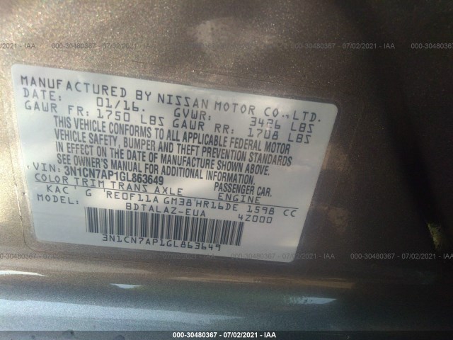 Photo 8 VIN: 3N1CN7AP1GL863649 - NISSAN VERSA 