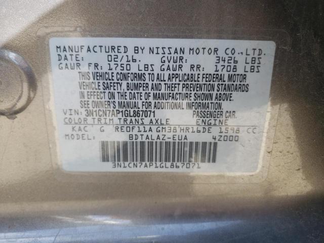 Photo 11 VIN: 3N1CN7AP1GL867071 - NISSAN VERSA S 