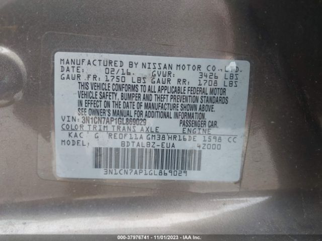 Photo 8 VIN: 3N1CN7AP1GL869029 - NISSAN VERSA 