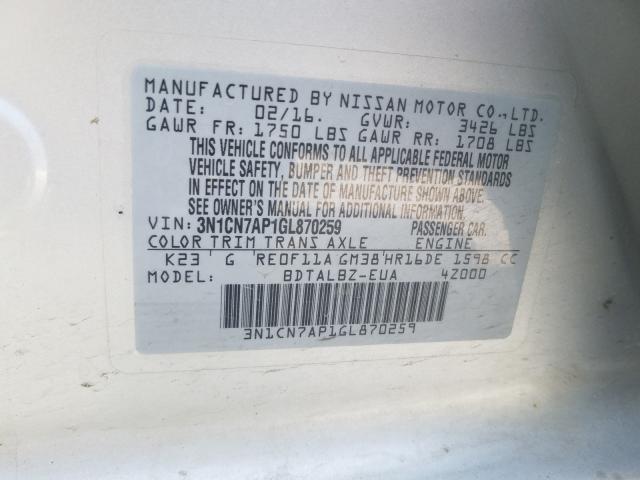 Photo 9 VIN: 3N1CN7AP1GL870259 - NISSAN VERSA S 