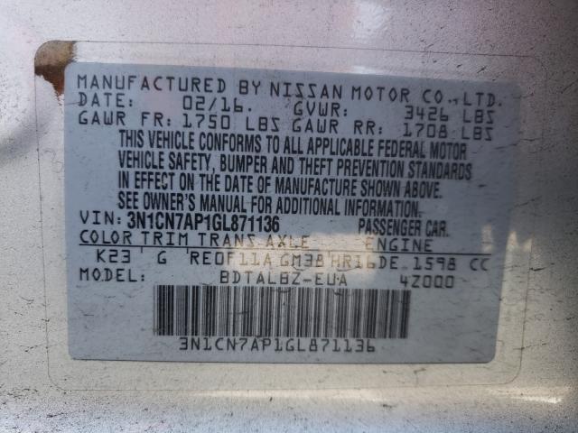 Photo 9 VIN: 3N1CN7AP1GL871136 - NISSAN VERSA S 