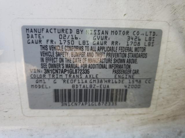 Photo 9 VIN: 3N1CN7AP1GL872335 - NISSAN VERSA S 