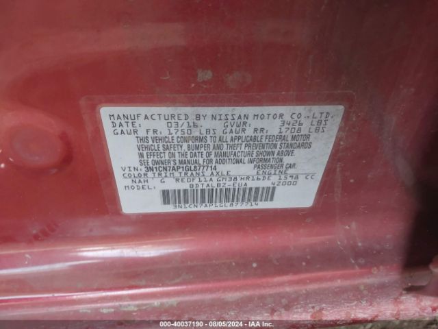 Photo 8 VIN: 3N1CN7AP1GL877714 - NISSAN VERSA 