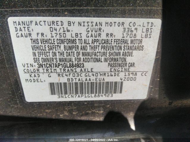 Photo 8 VIN: 3N1CN7AP1GL884923 - NISSAN VERSA 