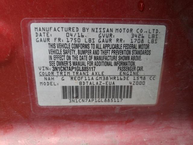 Photo 11 VIN: 3N1CN7AP1GL885117 - NISSAN VERSA 