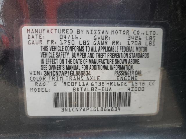 Photo 9 VIN: 3N1CN7AP1GL886834 - NISSAN VERSA S 