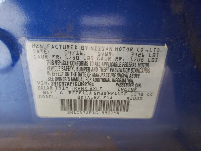 Photo 9 VIN: 3N1CN7AP1GL892794 - NISSAN VERSA S 