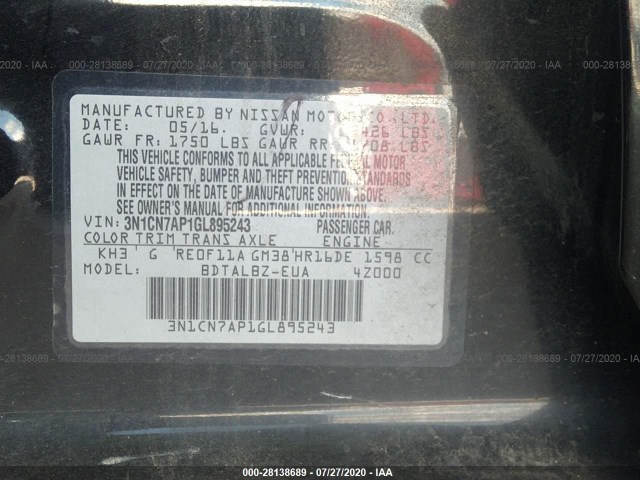 Photo 8 VIN: 3N1CN7AP1GL895243 - NISSAN VERSA 