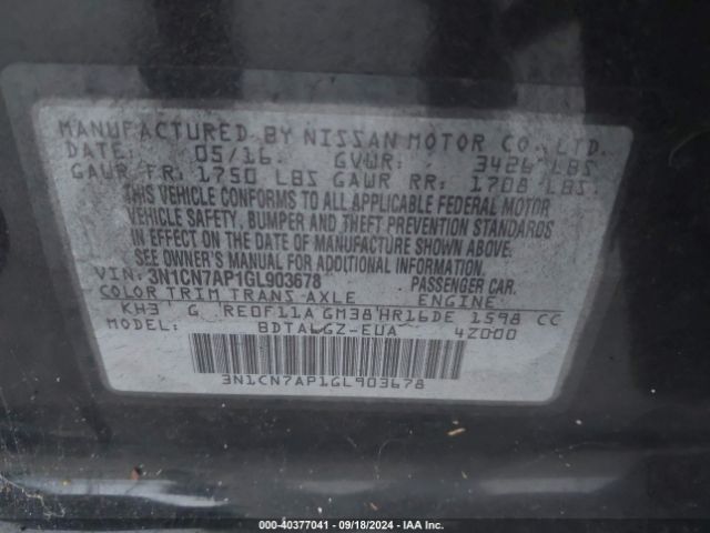 Photo 8 VIN: 3N1CN7AP1GL903678 - NISSAN VERSA 