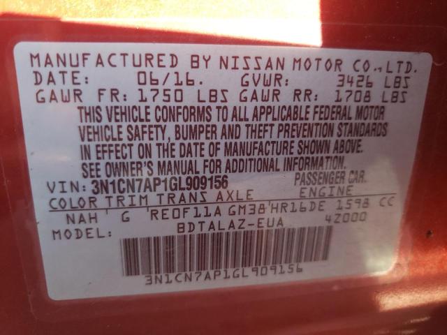 Photo 9 VIN: 3N1CN7AP1GL909156 - NISSAN VERSA S 