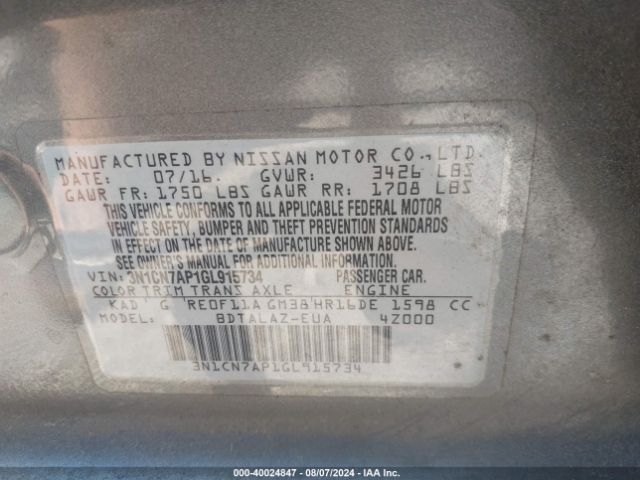 Photo 8 VIN: 3N1CN7AP1GL915734 - NISSAN VERSA 