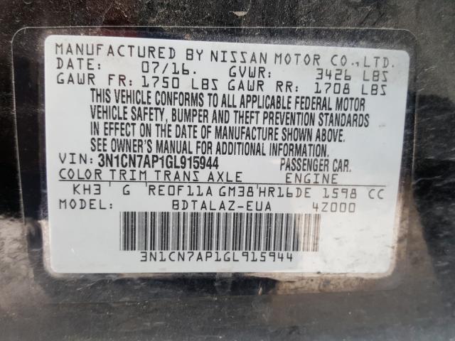 Photo 9 VIN: 3N1CN7AP1GL915944 - NISSAN VERSA S 