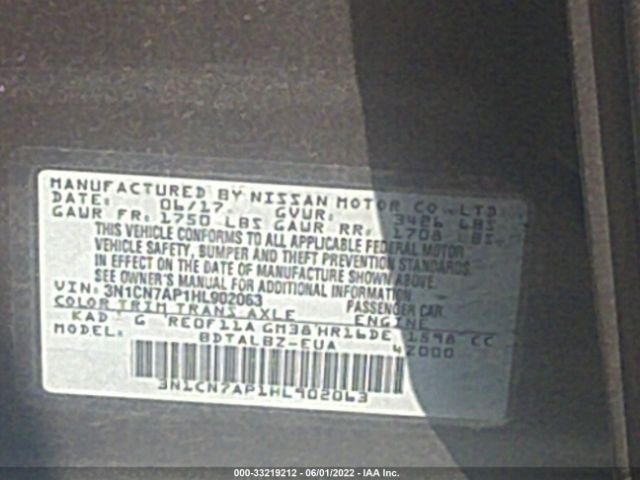 Photo 8 VIN: 3N1CN7AP1HC902063 - NISSAN VERSA SEDAN 