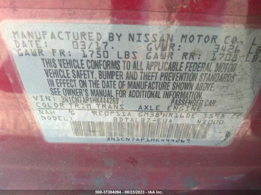 Photo 8 VIN: 3N1CN7AP1HK444269 - NISSAN VERSA 