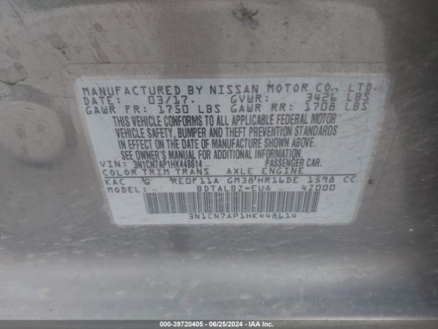 Photo 8 VIN: 3N1CN7AP1HK448614 - NISSAN VERSA 