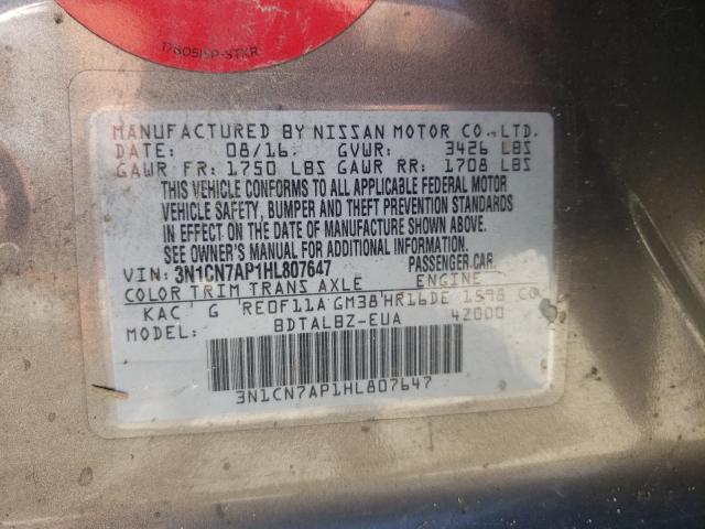 Photo 9 VIN: 3N1CN7AP1HL807647 - NISSAN VERSA S 