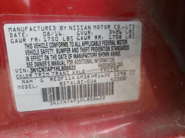 Photo 9 VIN: 3N1CN7AP1HL808622 - NISSAN VERSA S 