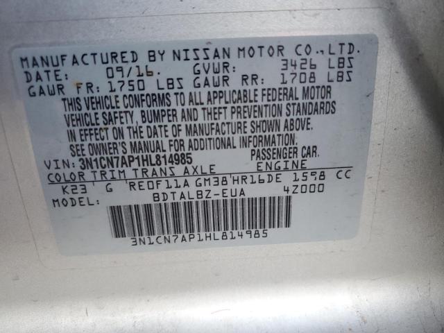 Photo 11 VIN: 3N1CN7AP1HL814985 - NISSAN VERSA S 