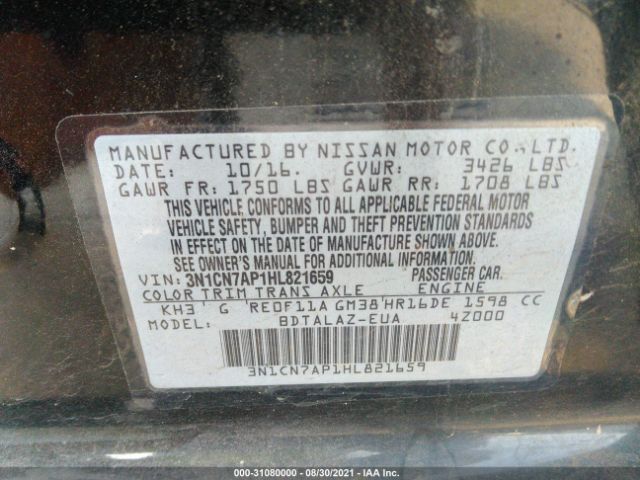 Photo 8 VIN: 3N1CN7AP1HL821659 - NISSAN VERSA SEDAN 