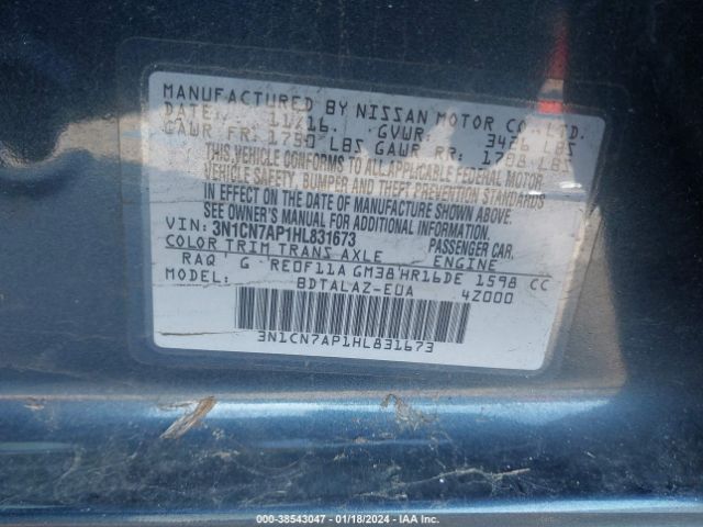 Photo 8 VIN: 3N1CN7AP1HL831673 - NISSAN VERSA 