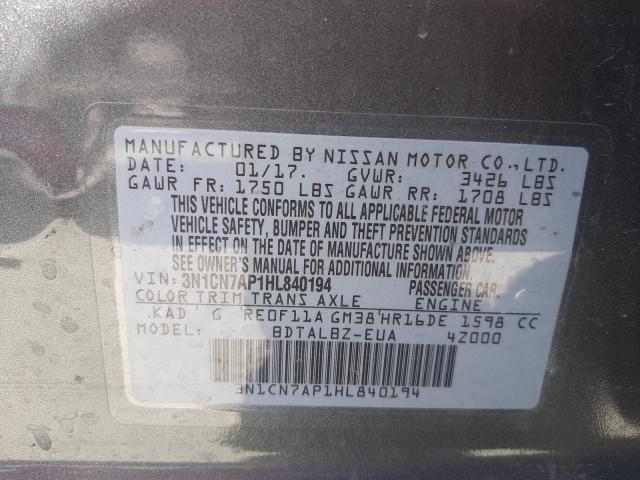 Photo 9 VIN: 3N1CN7AP1HL840194 - NISSAN VERSA S 